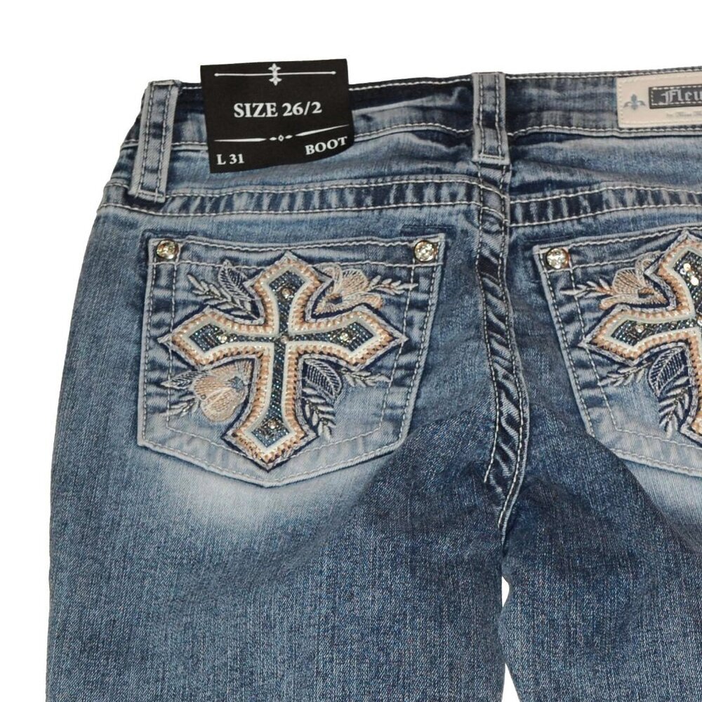 NWT Fleur by Miss Me Cross Sequin Boot Blue Jeans